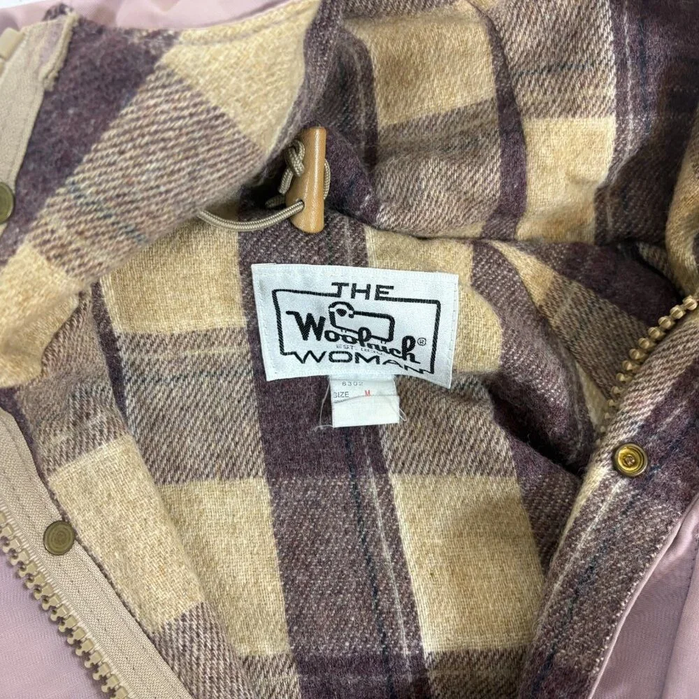 Vintage Woolrich Field Jacket Womens Size M Pink Hooded Wool Plaid Line 80s - Picture 5 of 5